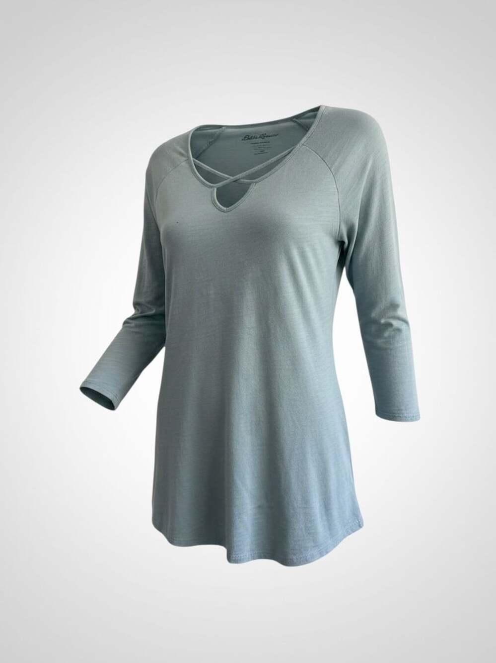 Eddie Bauer Women's 3/4 Sleeve V-Neck Crisscross Neckline Tunic Top in Sea Blue